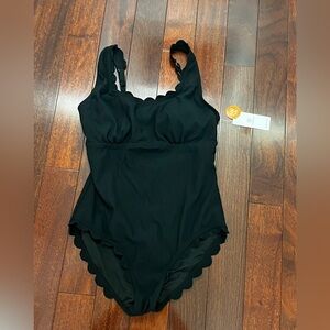 NWT Charmo Black Scalloped One Piece Swimsuit